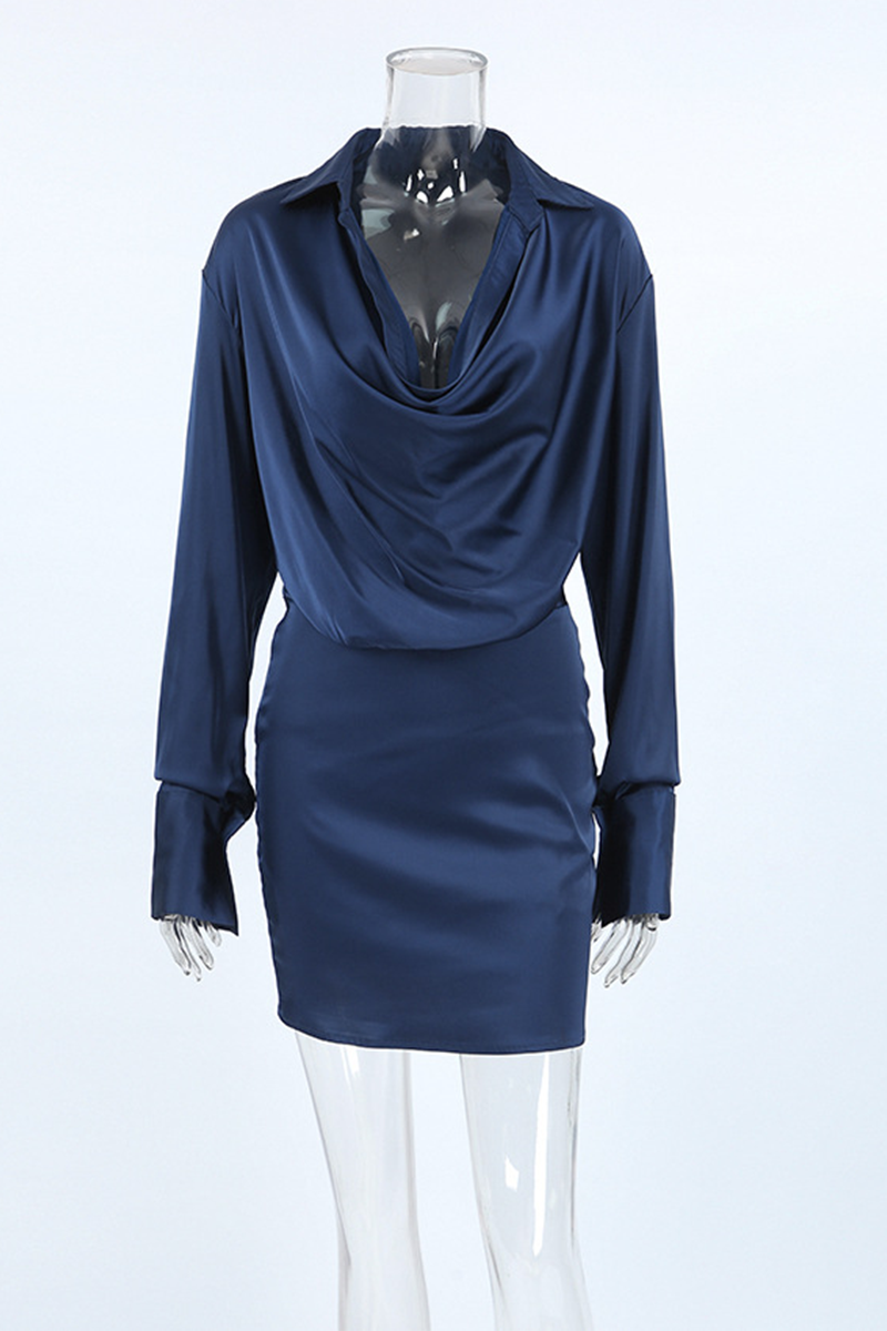 Vestidos camiseros sexys con cuello alto y fruncido irregular