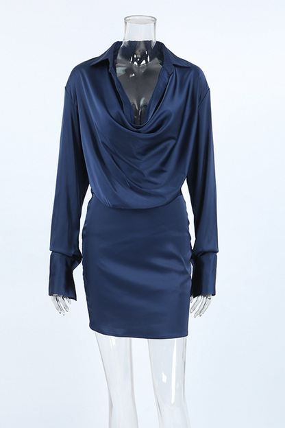 Vestidos camiseros sexys con cuello alto y fruncido irregular