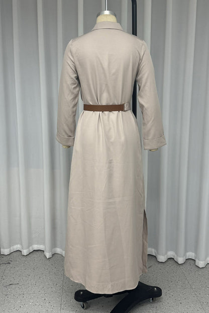 Casual Pocket Buckle With Belt Turndown Collar Shirt Dresses