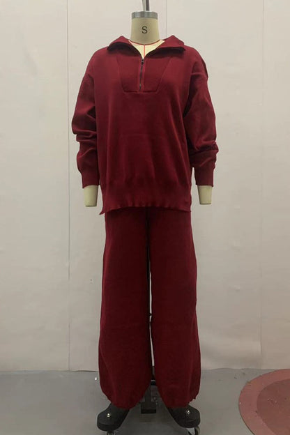 Casual Patchwork Zipper Turndown Collar Long Sleeve Two Pieces(4 Colors)