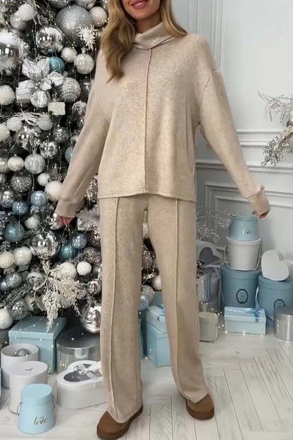Conjunto casual básico de cuello alto y manga larga de dos piezas