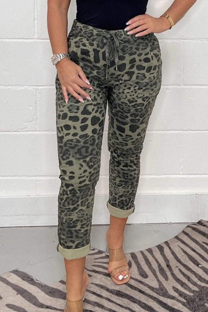 Casual Leopard Print Camouflage Print Basic Regular High Waist Conventional Full Print Bottoms(5 Colors)