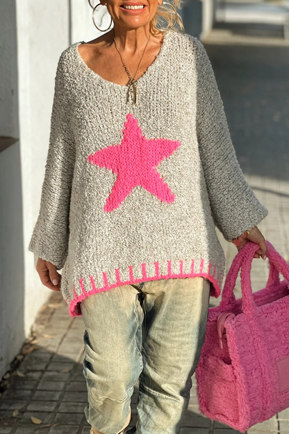 Casual Street The stars Weave Contrast V Neck Sweaters