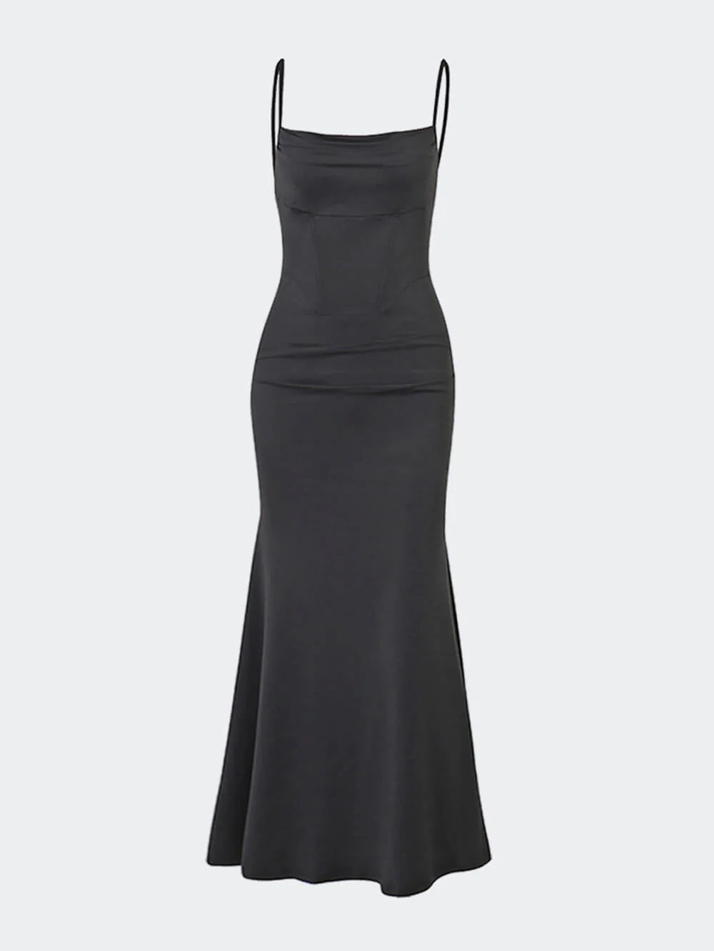 Vestido largo de noche con cola de pez, corsé fruncido y escote cuadrado