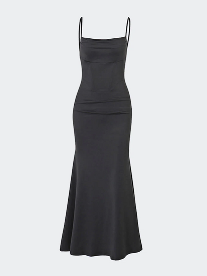 Vestido largo de noche con cola de pez, corsé fruncido y escote cuadrado