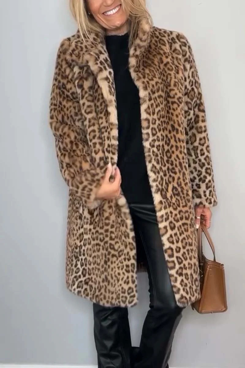 Prenda de abrigo informal con cuello vuelto y diseño de patchwork de leopardo (5 colores)