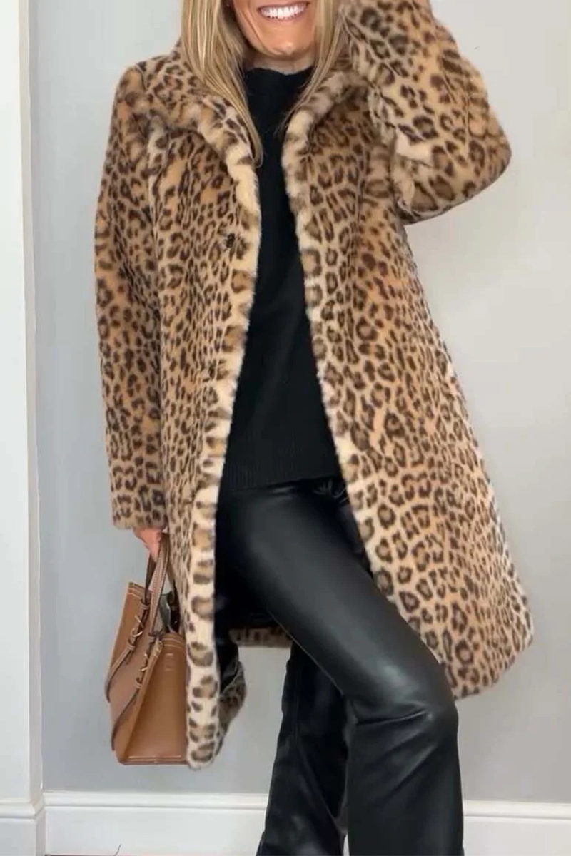 Prenda de abrigo informal con cuello vuelto y diseño de patchwork de leopardo (5 colores)