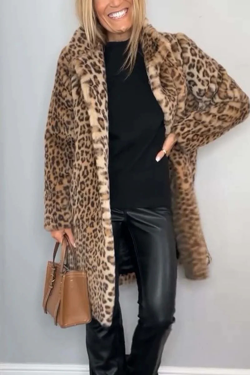 Prenda de abrigo informal con cuello vuelto y diseño de patchwork de leopardo (5 colores)