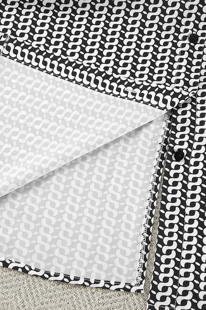 Conjunto de dos piezas con cuello vuelto, manga larga, estampado geométrico informal, patchwork, abertura y contraste