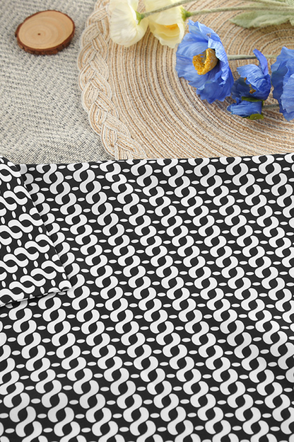Conjunto de dos piezas con cuello vuelto, manga larga, estampado geométrico informal, patchwork, abertura y contraste