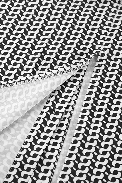 Conjunto de dos piezas con cuello vuelto, manga larga, estampado geométrico informal, patchwork, abertura y contraste