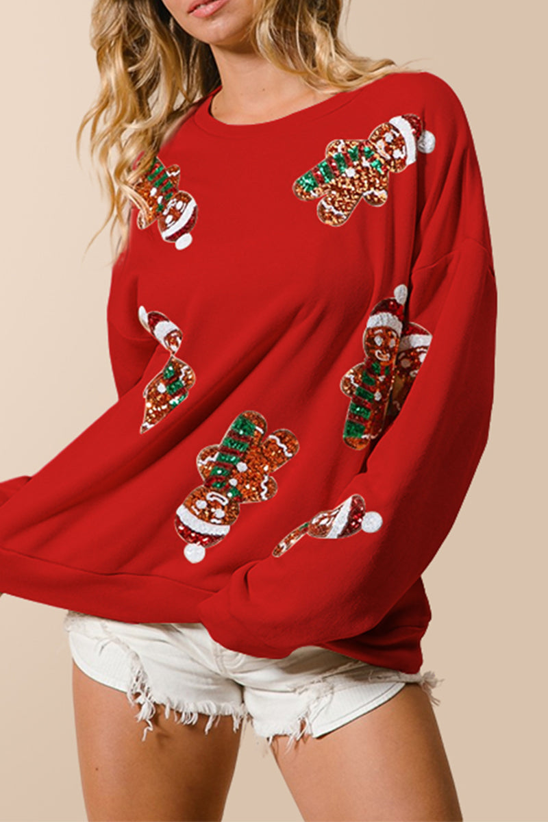 Sudadera informal de cuello redondo con lentejuelas de Papá Noel para fiestas (3 colores)