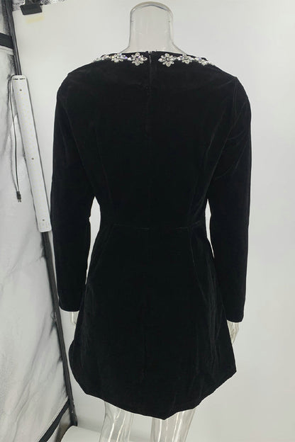 Elegant Pocket Rhinestone Decor Square Neck A Line Dresses(3 Colors)