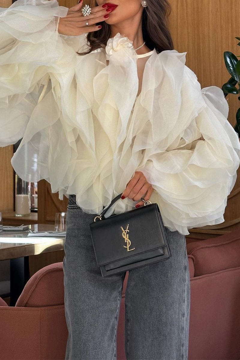 Blusas elegantes con cuello redondo, forma de flor y orillo irregular