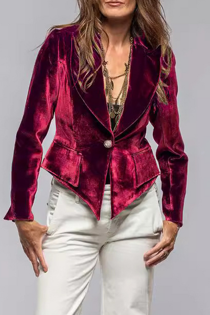 Prenda exterior informal de terciopelo con cuello vuelto y bolsillos de patchwork (4 colores)