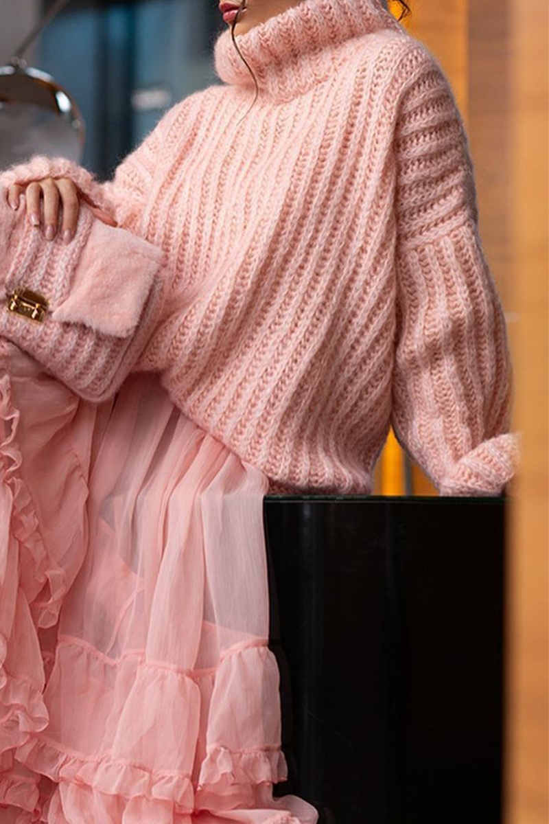 Suéteres casuales de cuello alto de tejido liso (4 colores)