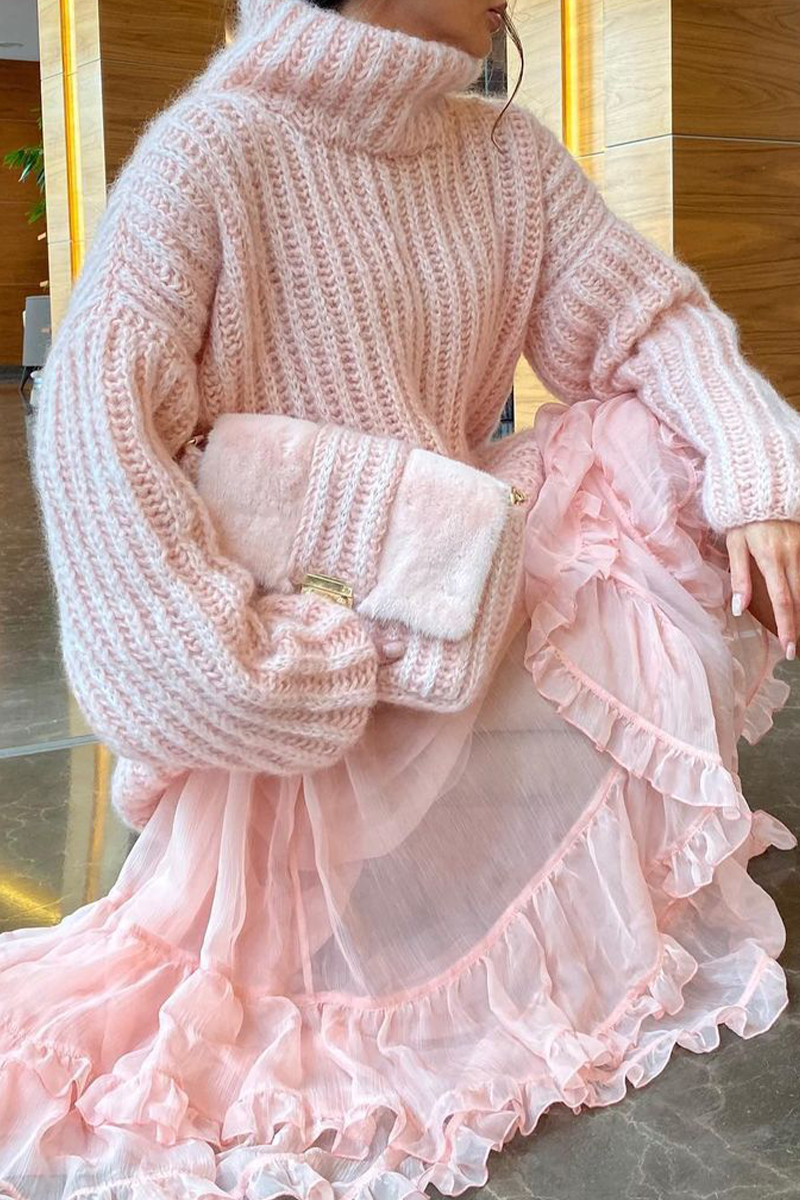 Suéteres casuales de cuello alto de tejido liso (4 colores)