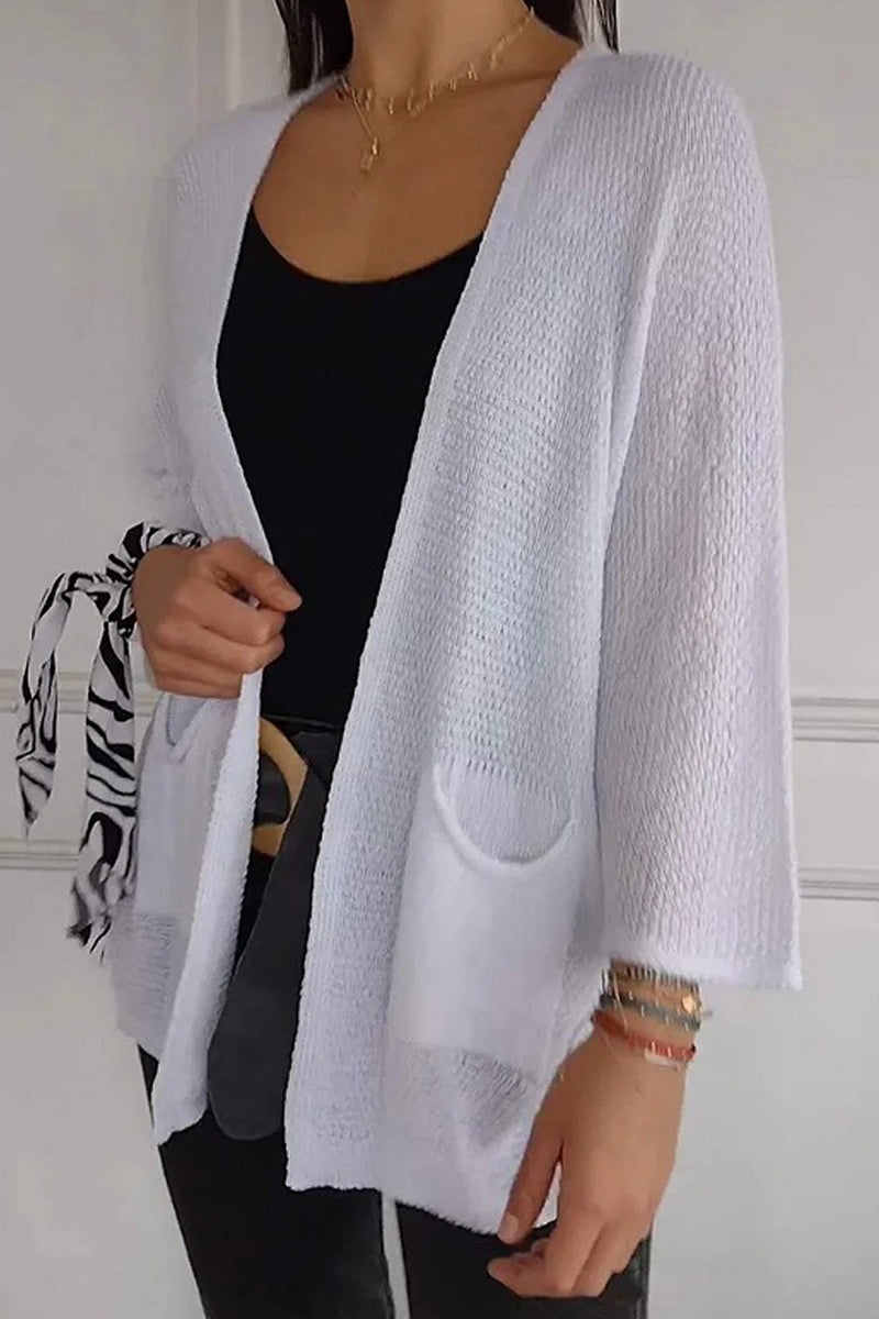 Cárdigan informal de color liso con bolsillos (7 colores)