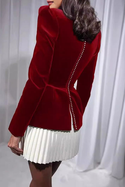 Elegant Pleated Velvet Square Neck Pleated Dresses