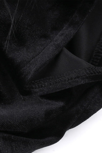 Sexy Mesh Feather Hemline Velvet O Neck Wrapped Skirt Dresses