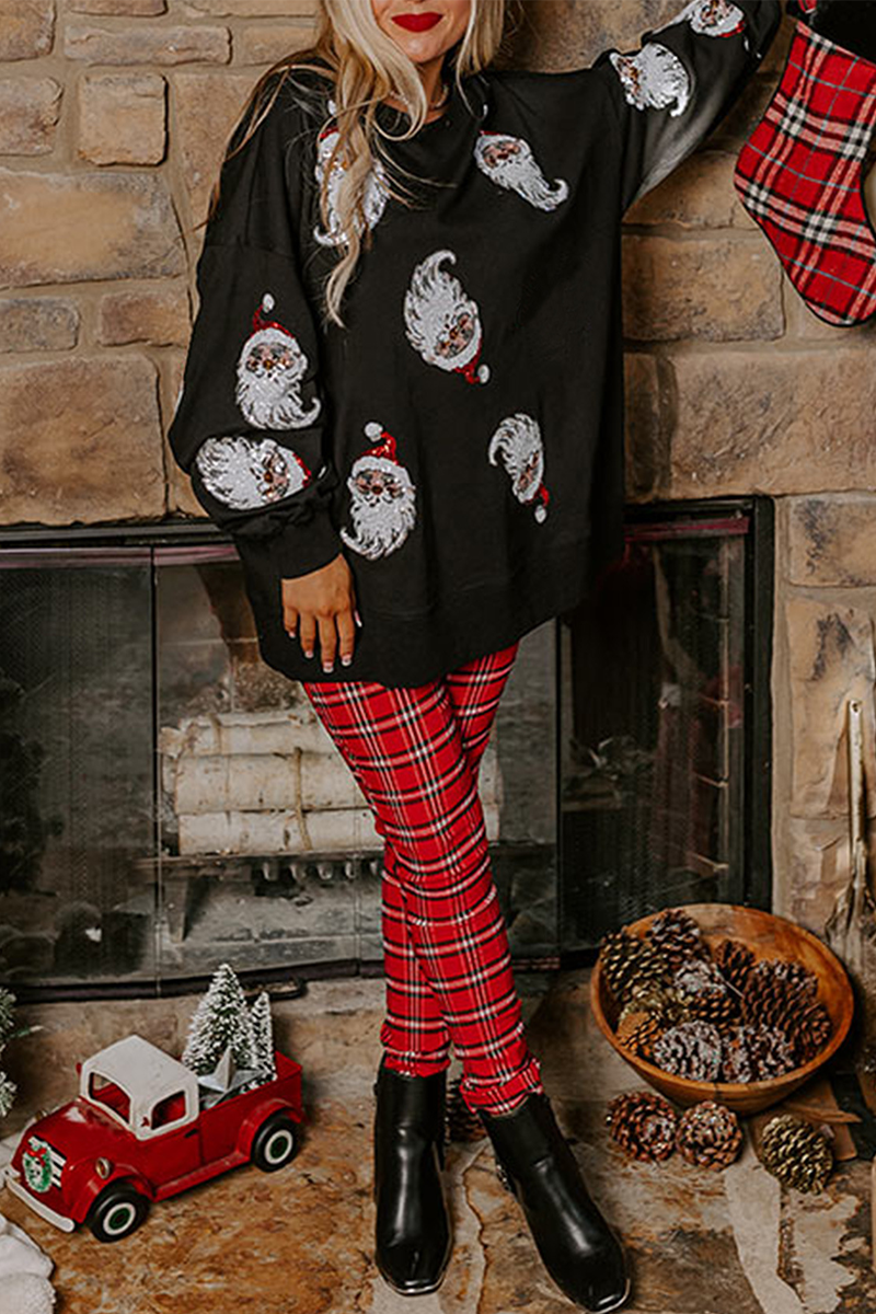 Sudadera informal de cuello redondo con lentejuelas de Papá Noel para fiestas