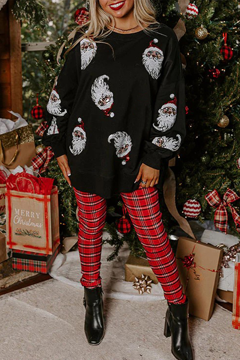 Sudadera informal de cuello redondo con lentejuelas de Papá Noel para fiestas