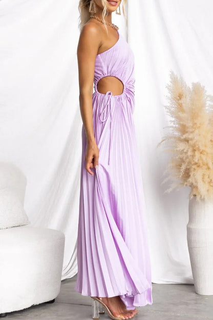 Sexy Draw String Pleated Sloping Shoulder Pleated Dresses(4 Colors)