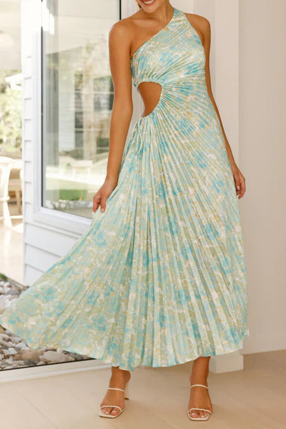 Vestido plisado con hombros descubiertos, estampado floral, sexy, con cordón ajustable (3 colores)