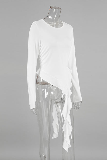 Casual Solid Color Irregular O Neck Tops