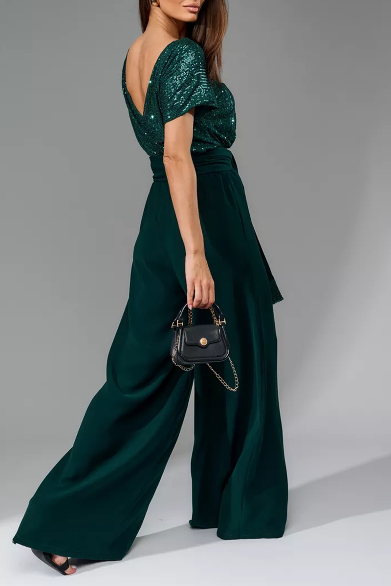 Mono holgado de cuello redondo con diseño elegante de lentejuelas y tirantes para uso diario (5 colores)