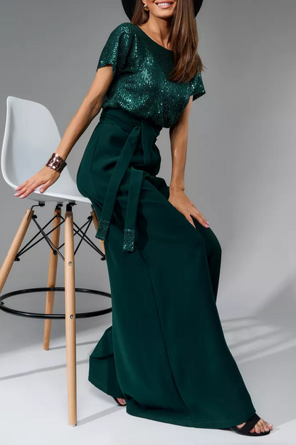 Mono holgado de cuello redondo con diseño elegante de lentejuelas y tirantes para uso diario (5 colores)