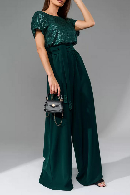 Mono holgado de cuello redondo con diseño elegante de lentejuelas y tirantes para uso diario (5 colores)