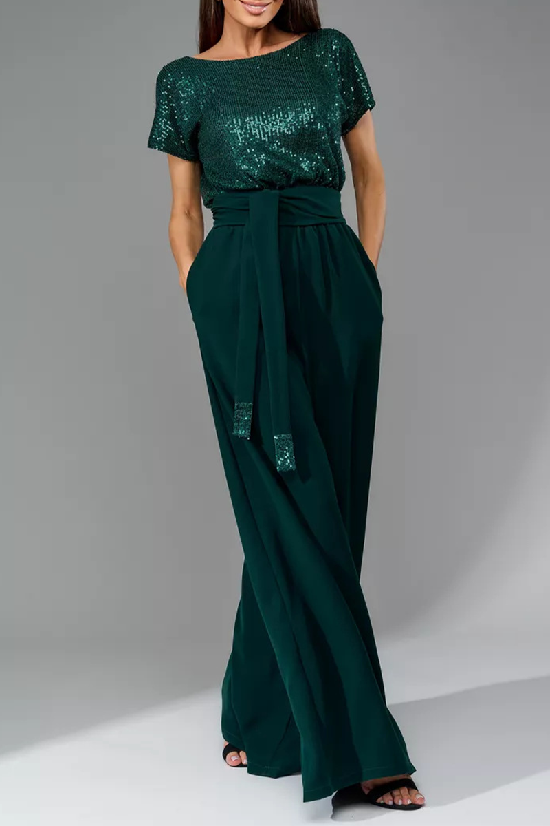 Mono holgado de cuello redondo con diseño elegante de lentejuelas y tirantes para uso diario (5 colores)