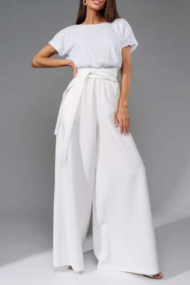 Mono holgado de cuello redondo con diseño elegante de lentejuelas y tirantes para uso diario (5 colores)