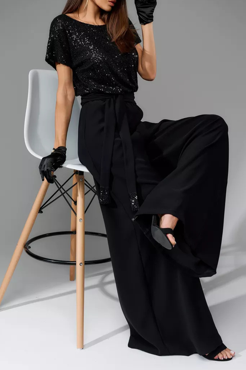 Mono holgado de cuello redondo con diseño elegante de lentejuelas y tirantes para uso diario (5 colores)