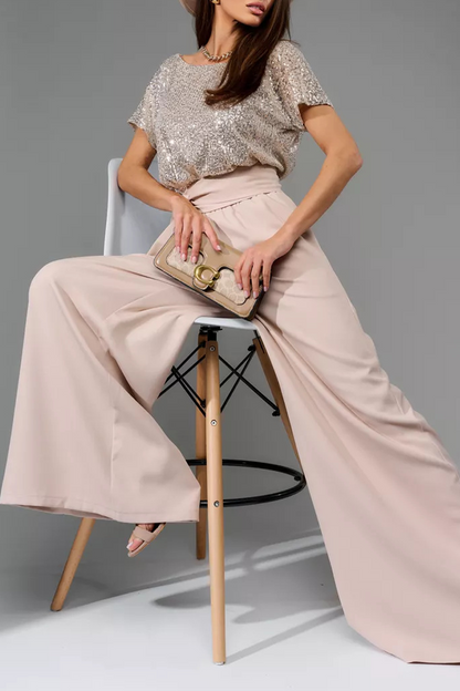 Mono holgado de cuello redondo con diseño elegante de lentejuelas y tirantes para uso diario (5 colores)