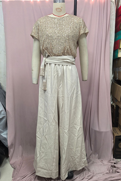 Mono holgado de cuello redondo con diseño elegante de lentejuelas y tirantes para uso diario (5 colores)