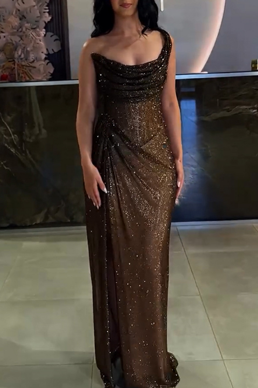 Sexy Slit Backpack Irregular U Neck Irregular Dresses