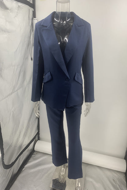 Conjunto informal de dos piezas con botones y cuello vuelto, manga larga (sin diseño interior) (5 colores)