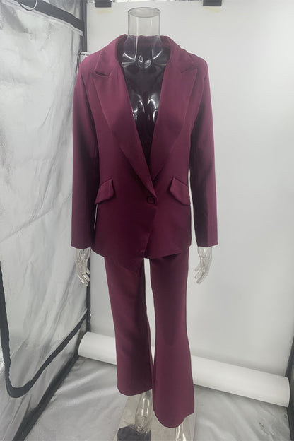 Conjunto informal de dos piezas con botones y cuello vuelto, manga larga (sin diseño interior) (5 colores)