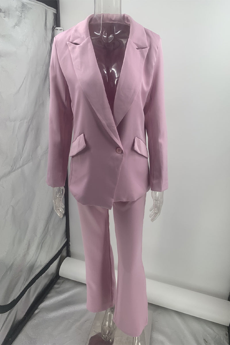 Conjunto informal de dos piezas con botones y cuello vuelto, manga larga (sin diseño interior) (5 colores)