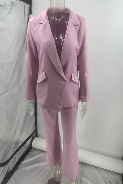 Conjunto informal de dos piezas con botones y cuello vuelto, manga larga (sin diseño interior) (5 colores)