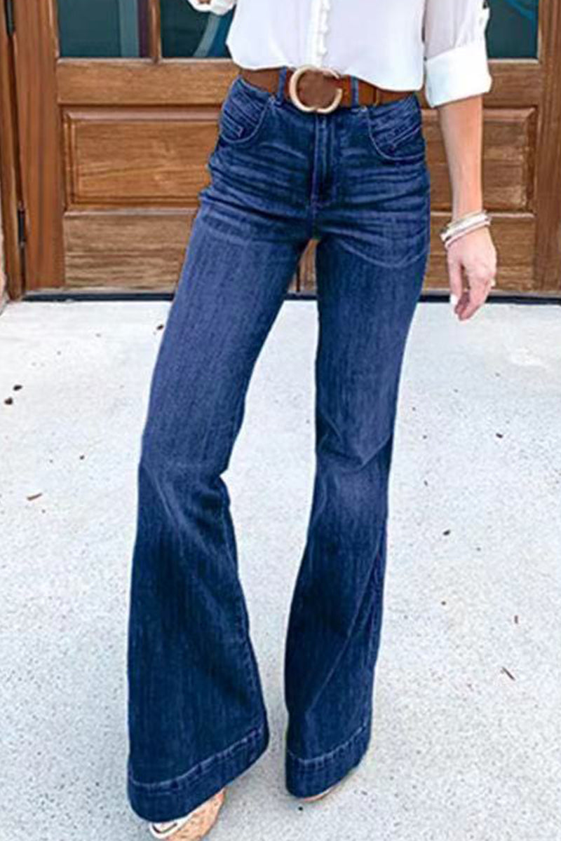 Casual Solid Patchwork Boot Cut Denim Jeans