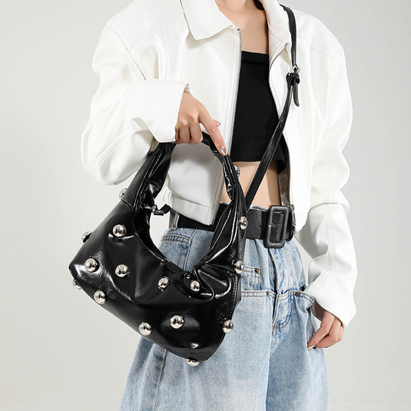 Daily Solid Color Rivets Patchwork Zipper Bags(5 Colors)