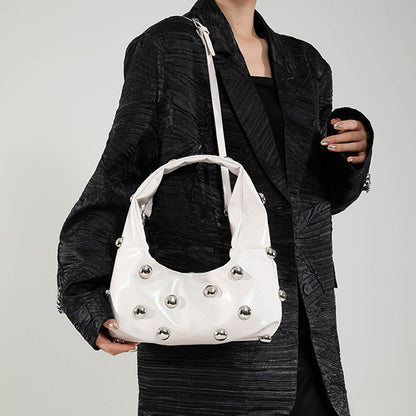 Daily Solid Color Rivets Patchwork Zipper Bags(5 Colors)