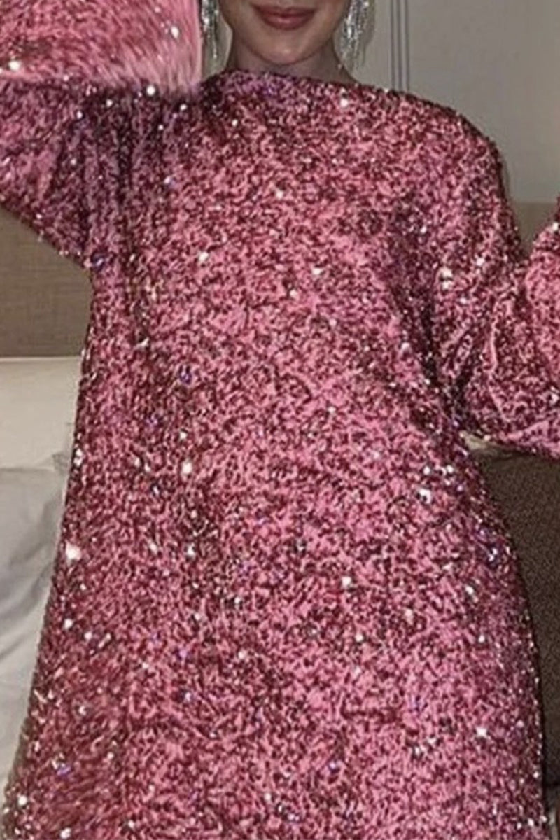 Sexy Sequins Lace Up Backless O Neck A Line Dresses