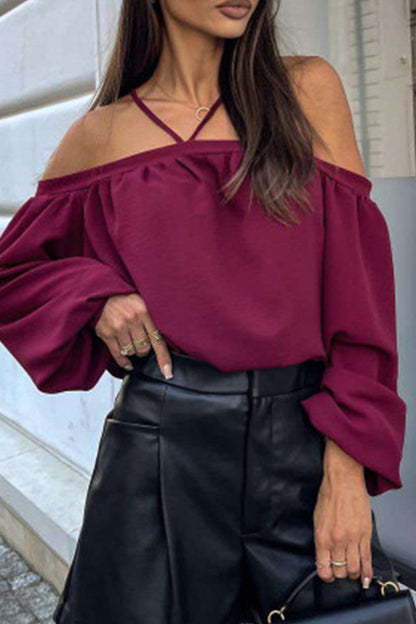 Sexy Solid Color Lace Up Patchwork Halter Blouses