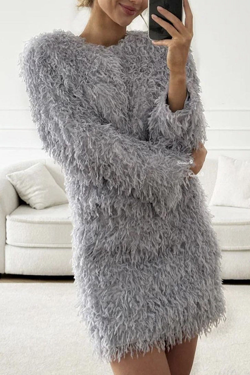 Conjunto de dos piezas elegante con flecos y cuello redondo, manga larga (3 colores)