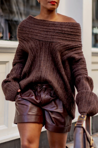 Casual Solid Color Basic Oblique Collar Sweaters