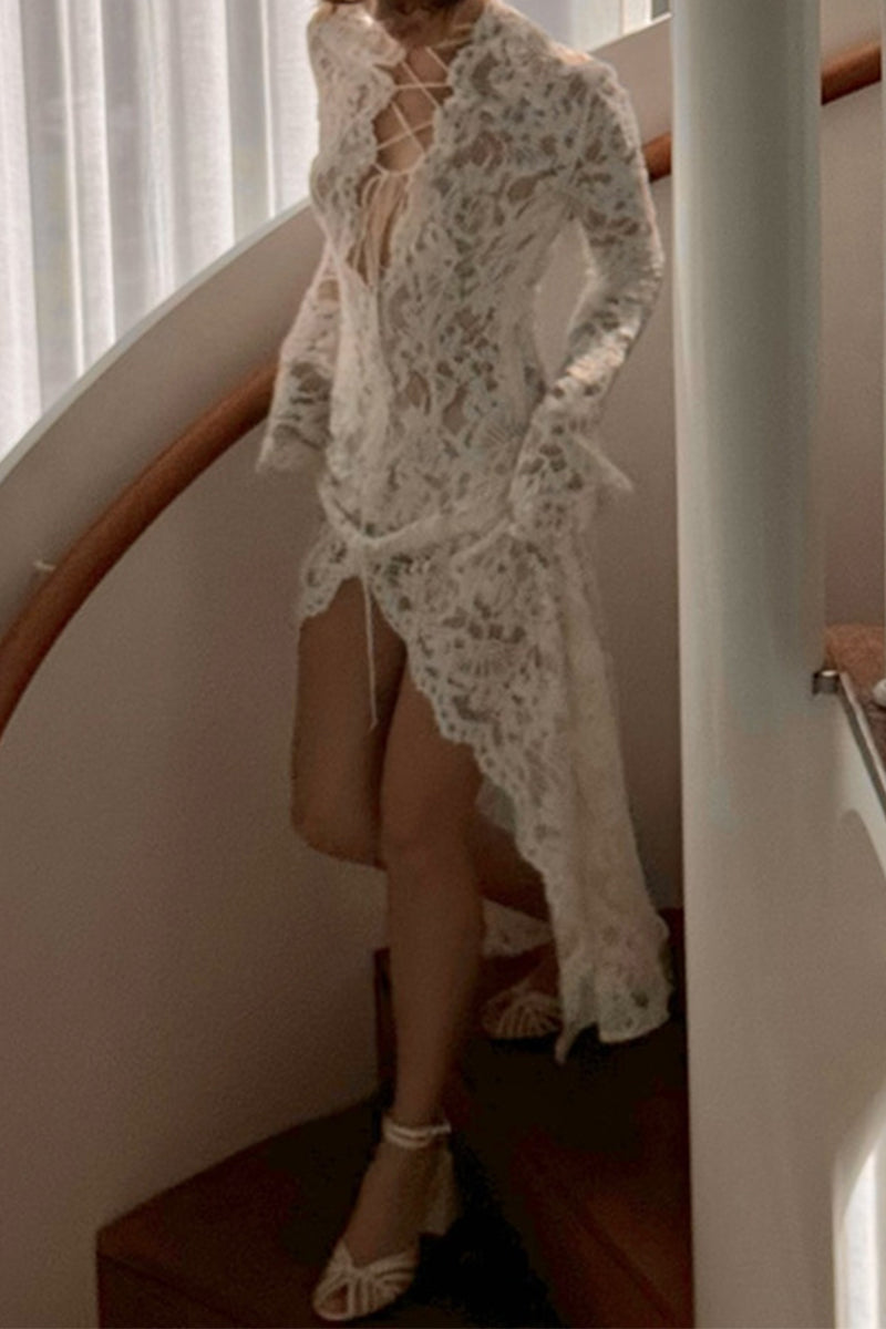 Sexy Lace See-Through Strap Design V Neck Lace Dress Dresses